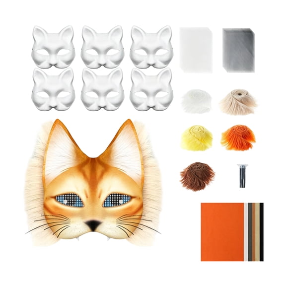 Mask Painting Set Blank Cat Masks 8 X 7 Inch 6 Pack Halloween Diy Party Craft Kit for Student