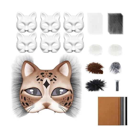 Mask Painting Set Blank Cat Masks Craft Kit for Student Halloween Party Creative Diy Decoration Supplies