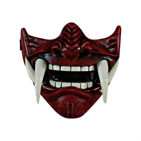 Mask Red Japanese Demon Half Face Oni Mask Halloween Accessory for Masquerade Party Events
