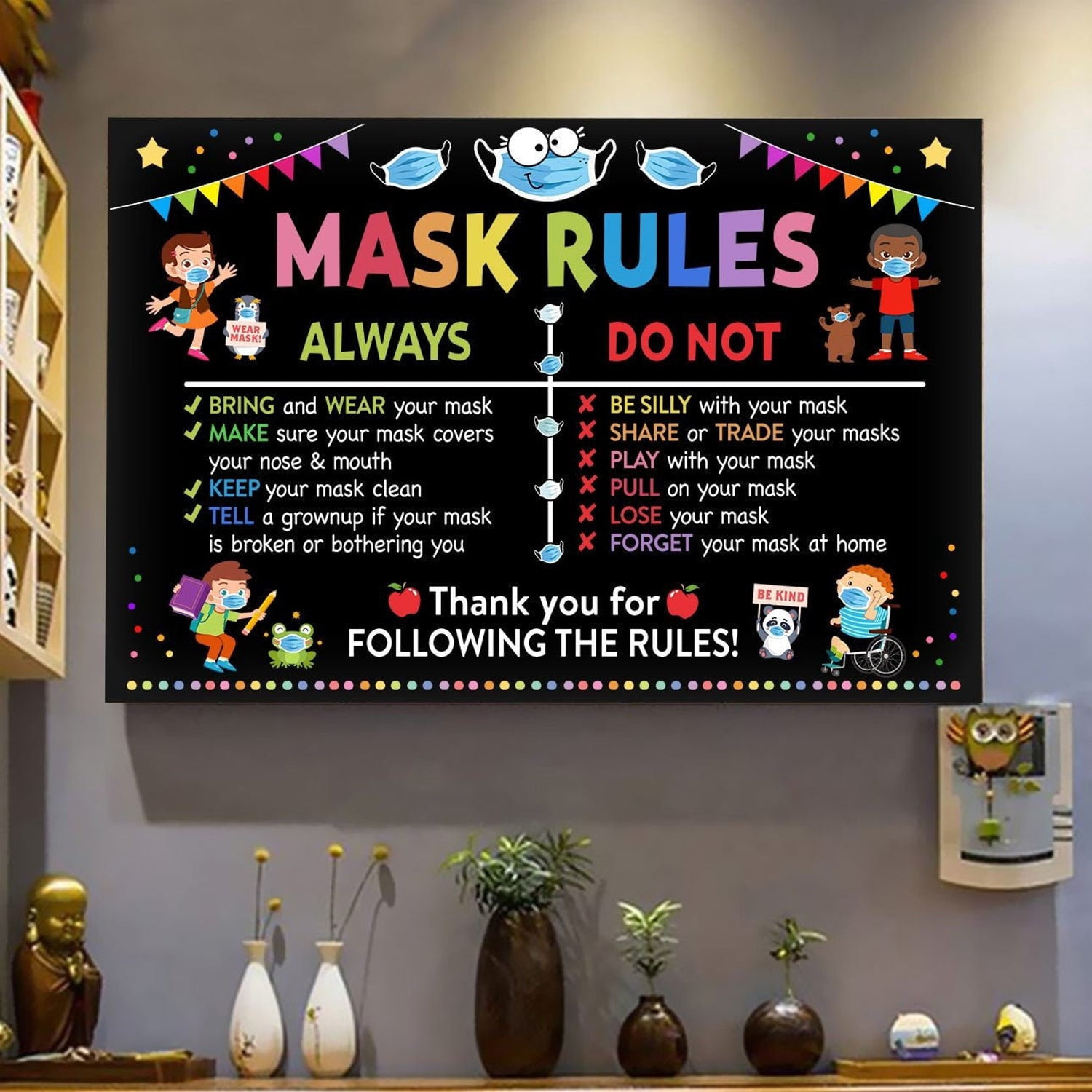 Mask Rules Poster Classroom Poster Social Distancing Poster Back To ...