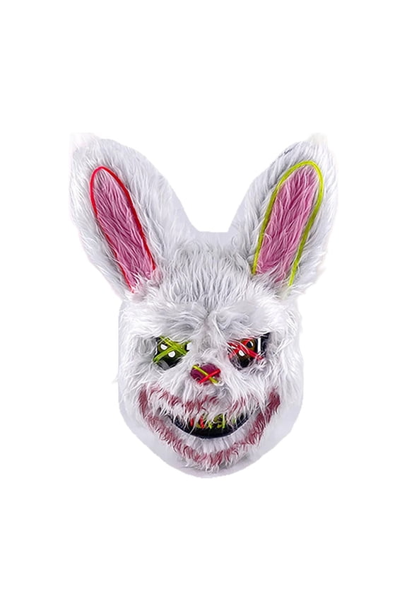 Mask Scary Bunny Light Up Furry Adult Halloween Prop for Masquerade Rave Party Events