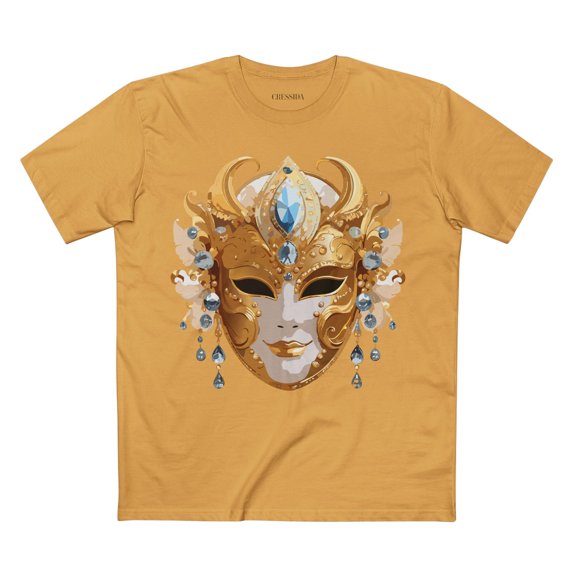 Carnival Mask Graphic T-Shirt Unisex 100 Cotton With Antique Gold Art Design Tee 22