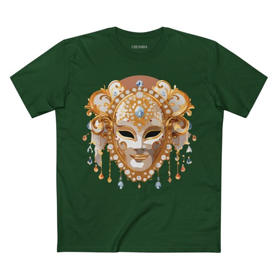 Carnival Mask Graphic T-Shirt Unisex 100 Cotton With Antique Gold Art Design Tee 15