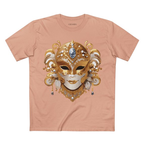 Carnival Mask Graphic T-Shirt Unisex 100 Cotton With Antique Gold Art Design Tee 23