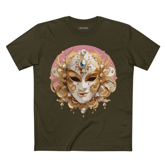 Carnival Mask Graphic T-Shirt Unisex 100 Cotton With Antique Gold Art Design Tee 13