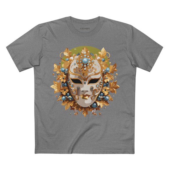Carnival Mask Graphic T-Shirt Unisex 100 Cotton With Antique Gold Art Design Tee 8