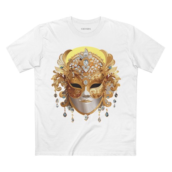 Carnival Mask Graphic T-Shirt Unisex 100 Cotton With Antique Gold Art Design Tee 7