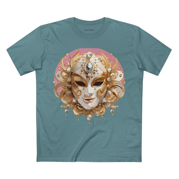 Carnival Mask Graphic T-Shirt Unisex 100 Cotton With Antique Gold Art Design Tee 13