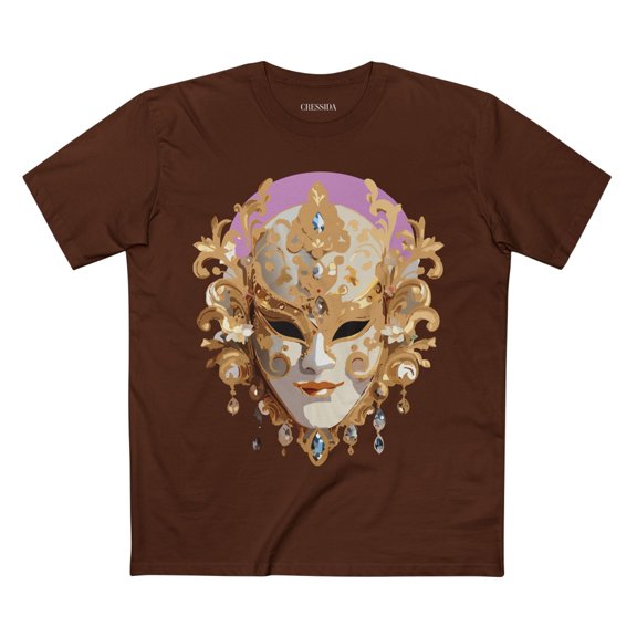 Carnival Mask Graphic T-Shirt Unisex 100 Cotton With Antique Gold Art Design Tee 10