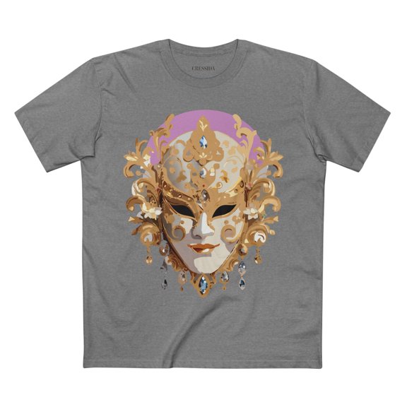 Carnival Mask Graphic T-Shirt Unisex 100 Cotton With Antique Gold Art Design Tee 10
