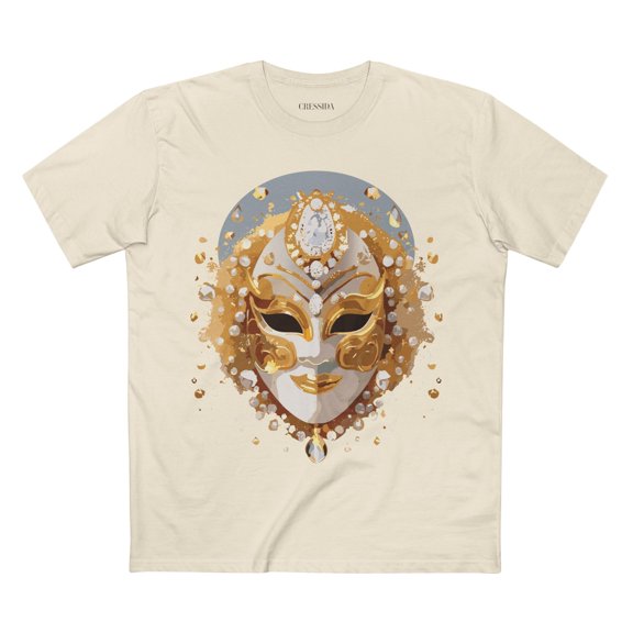 Carnival Mask Graphic T-Shirt Unisex 100 Cotton With Antique Gold Art Design Tee 5