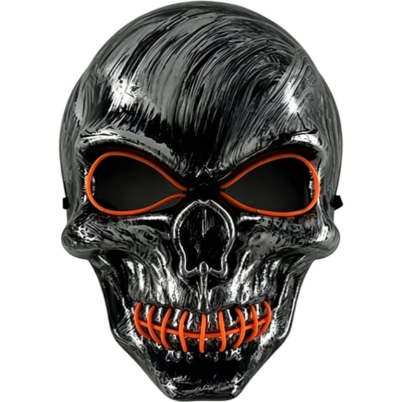 Mask Silver Metallic Skull Design Stitched Jaw Led Light Up for Adult Halloween Party Haunted House Events