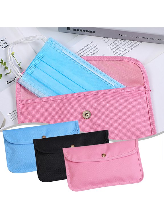 Mask Storage Bag 3Pc Light Blue + Pink + Black,3Storage Bag,Storage Bagpolyester & Cottonreuseshoppingreceipts