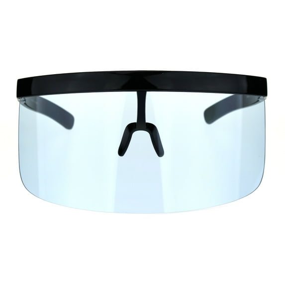 Mask Visor Welder Style Oversize Shield Flat Top Sunglasses Black Blue