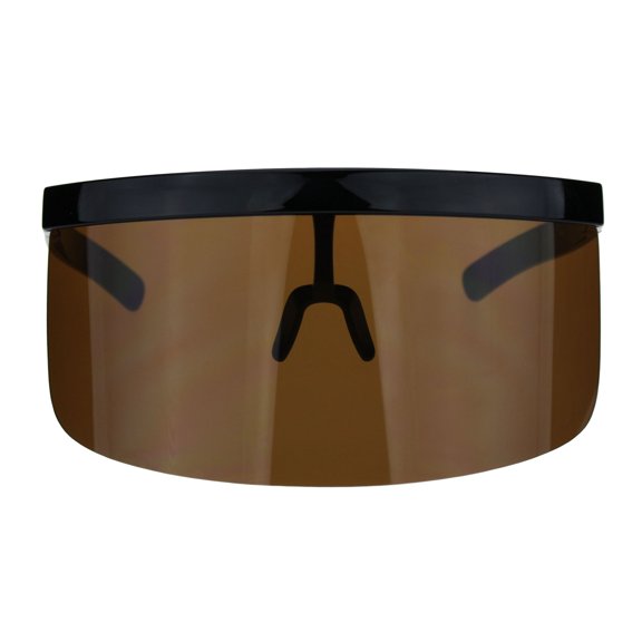 Mask Visor Welder Style Oversize Shield Flat Top Sunglasses Black Brown