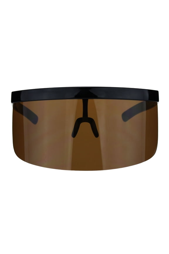 Mask Visor Welder Style Oversize Shield Flat Top Sunglasses Black Brown