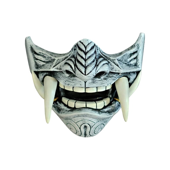 Mask White Half Face Oni Mask Japanese Demon Design Halloween Accessory for Masquerade Party Events