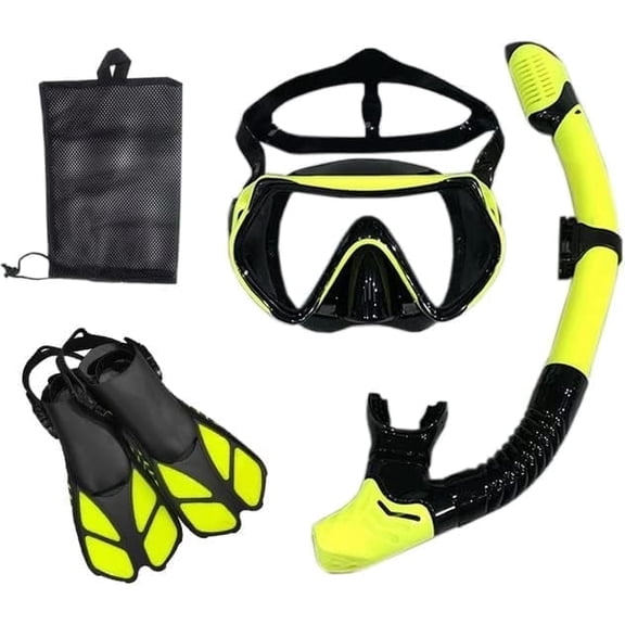 Mask, fins, snorkel set, including adult snorkeling equipment, panoramic diving mask, Trek fins, dry snorkel + travel bag