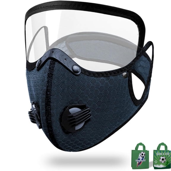 Mask for Dust Cotton 9.8"x6.3" - Ventilator Mask & Detachable Full Face Goggle Mask for Mowing & Woodworking, 5 Filters (Blue)