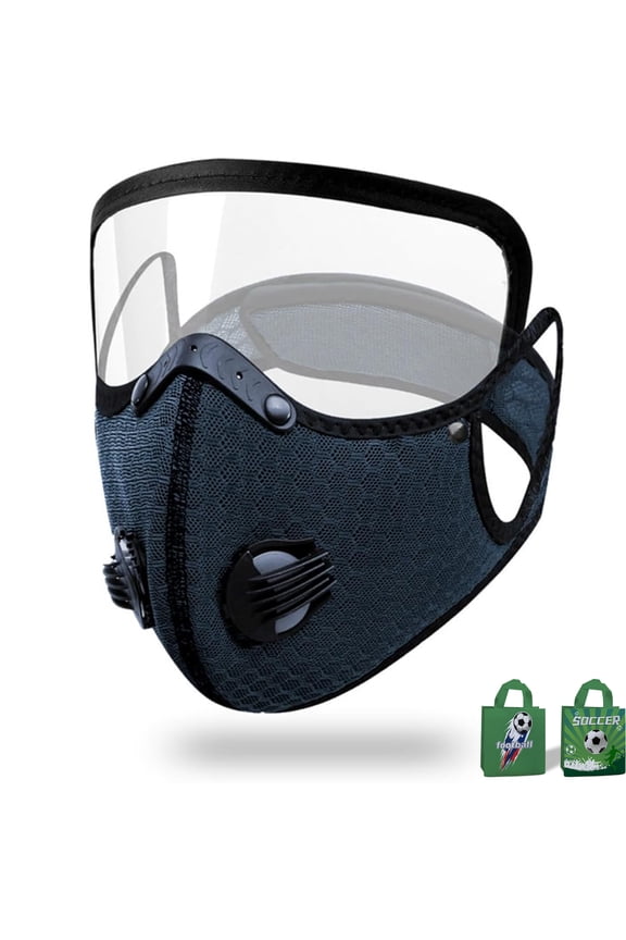 Mask for Dust Cotton 9.8"x6.3" - Ventilator Mask & Detachable Full Face Goggle Mask for Mowing & Woodworking, 5 Filters (Blue)