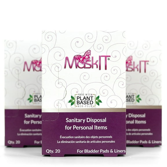 MaskIT Bladder Pad Disposal Bags: Plant-Based Disposal Bags for Bladder Pads and Liners — 3 Pack, 60 Count