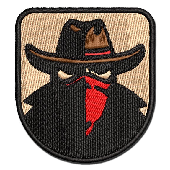 Masked Cowboy Bandit Highwayman with Hat and Bandana Applique Multi-Color Embroidered Iron-On Patch - 2.5 Inch Small
