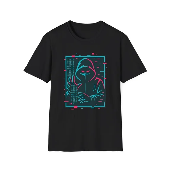 Masked Hacker Rogue Techcore Vibes Digital Art Graphic Unisex T-Shirt, up to Size 5XL