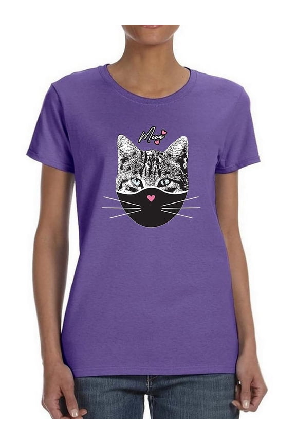 Masked Meow Cat Face Shaped T-Shirt Women -Image by Shutterstock, Female 3X-Large