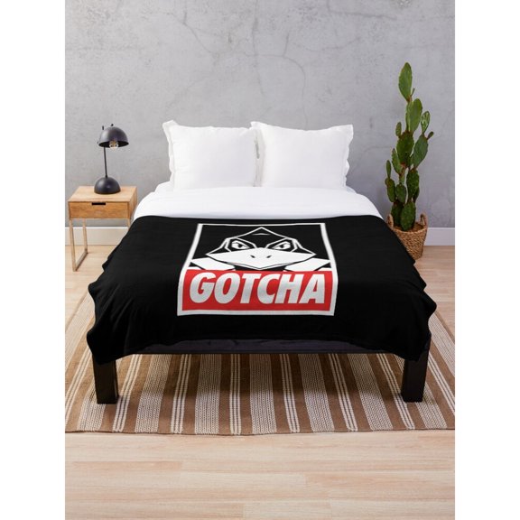Masked Ninja Eyes GOTCHA Black, White and Red Fleece Blanket, Polyester Fleece Fabric, 280 GSM
