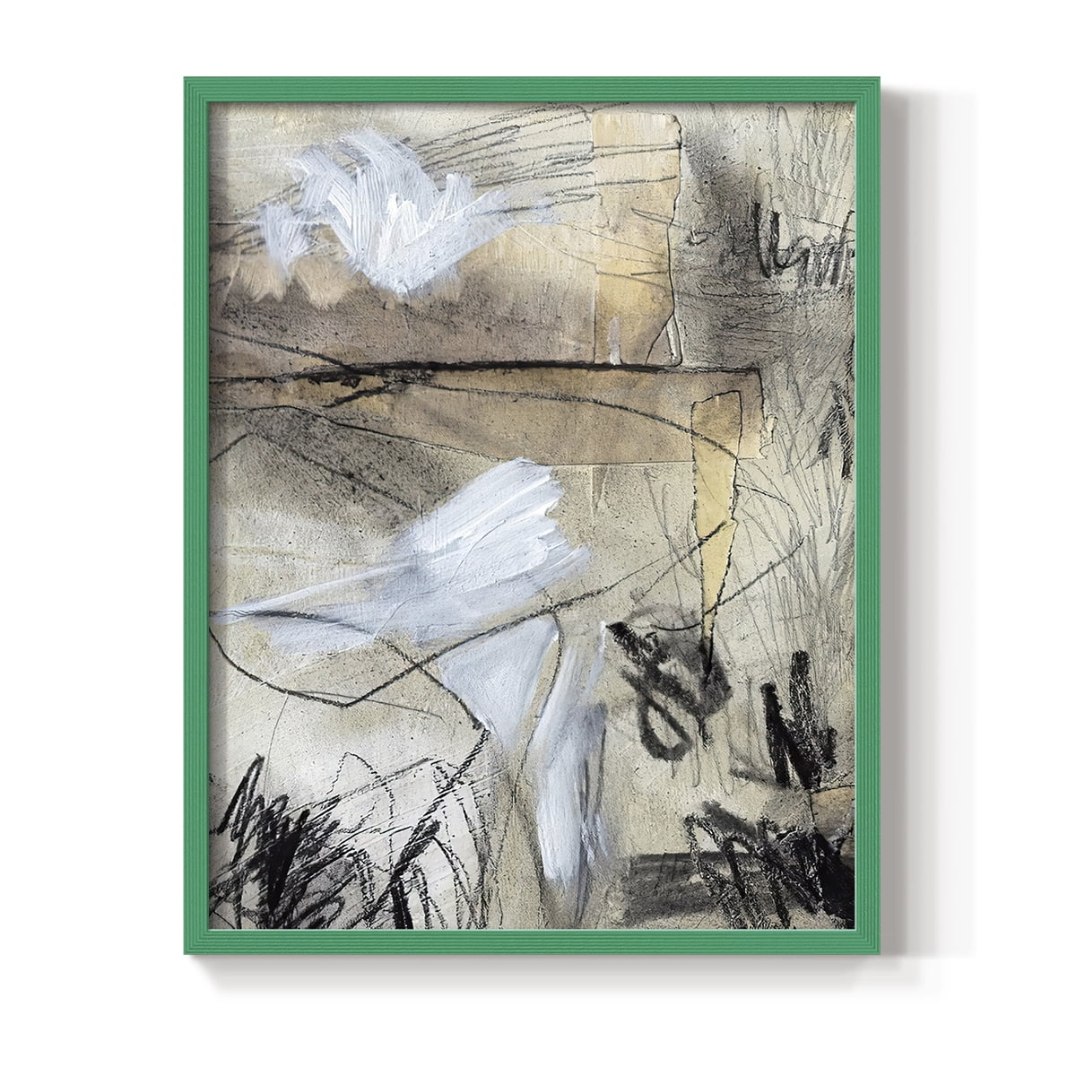 Masked Notes I Framed Print in Green Solid Wood Framed Print No Nail Hanging