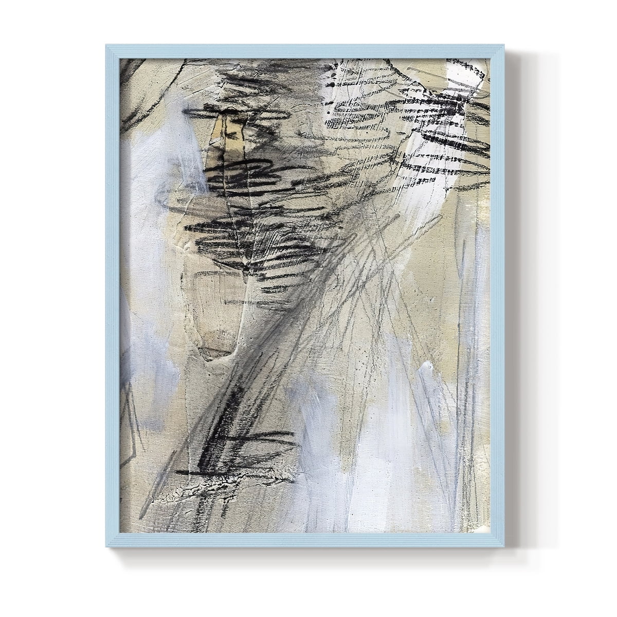 Masked Notes V Framed Print in Blue Solid Wood Framed Print No Nail Hanging