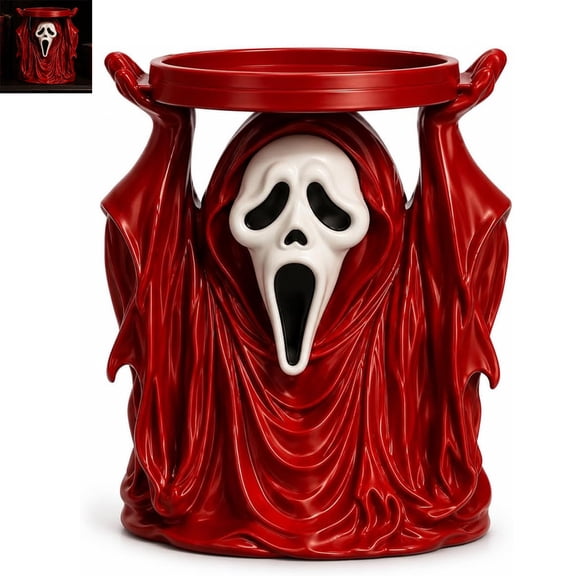 Masked Phantom 3-Wick Candle Holder, Gothic Ghost Candle Stand for 3 Wick Candles, Spooky Halloween Decor, Gift for Horror Fans(Red)