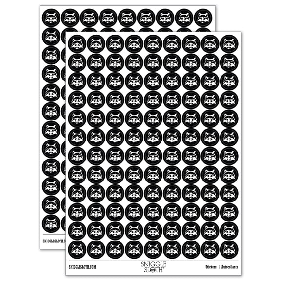 Masked Raccoon Trash Panda Head 200+ Round Stickers - Black - Matte Finish - 0.50" Size