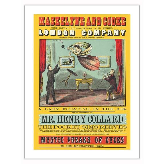 Maskelyne and Cooke - A Lady Floating in the Air Illusion - at the Egyptian Hall - Vintage Magic Poster c.1873 - Bamboo Fine Art 290gsm Paper Print (Unframed) 18x24in