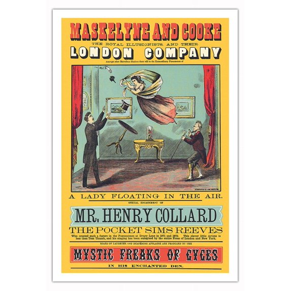 Maskelyne and Cooke - A Lady Floating in the Air Illusion - at the Egyptian Hall - Vintage Magic Poster c.1873 - Fine Art Matte Paper Print (Unframed) 30x44in