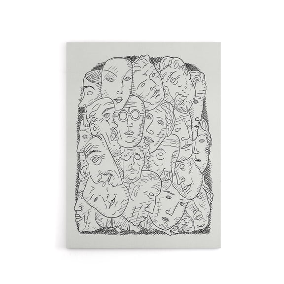 Maskers Masks Black And White Drawing Gestel Canvas Wall Art 24x32"