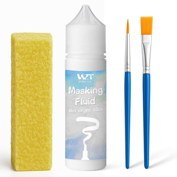 Masking Fluid for Watercolor Painting - 60ml White with a Paintbrush and Eraser - Art Masking Fluid Pen Watercolor Medium Art Supplies for Artists