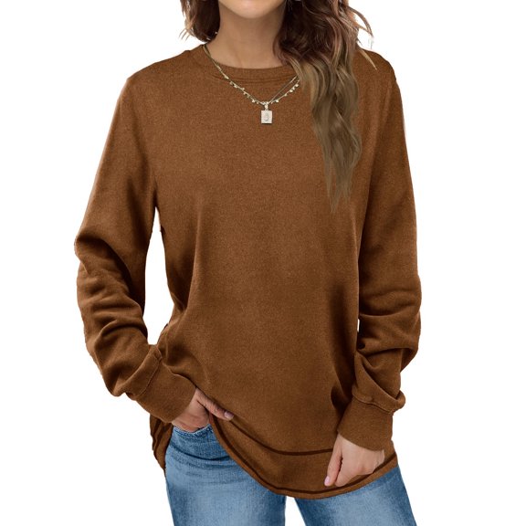 Maskion Sweatshirts for Women Crewneck Long Sleeve Shirts Tunic Tops for Leggings,M Caramel