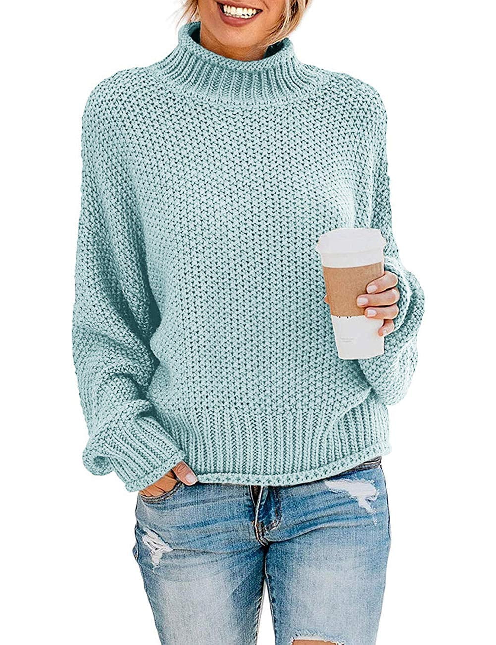 Oversized Knitted Aqua Blue Sweater Maskion Women's 2023