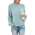 thumbnail image 1 of Maskion Women's 2023 Turtleneck Batwing Sleeve Loose Oversized Chunky Knitted Pullover Sweater Jumper Tops,XL Aqua Blue, 1 of 4