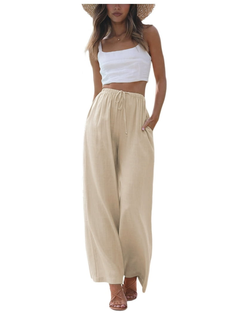 【BAON】Recon Color Cotton String Wide Pants Maskion Women's Cotton Linen Summer Palazzo Pants Flowy Wide