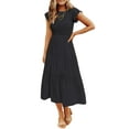 thumbnail image 1 of Maskion Women's Flutter Short Sleeve Smocked Midi Dress Summer Casual Tiered A-Line Dress,2XL Black, 1 of 4