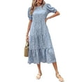 thumbnail image 1 of Maskion Women's Summer Casual Boho Dress Floral Print Ruffle Puff Sleeve High Waist Midi Beach Dresses,M Blue, 1 of 5