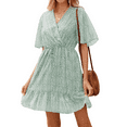 thumbnail image 1 of Maskion Women's Summer Casual Floral Dress Cross V Neck Ruffle Short Sleeve Flowy Mini Wedding Dresses with Belt, 2XL Green, 1 of 6