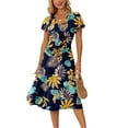 thumbnail image 1 of Maskion Women's Summer Ruffle Short Sleeve V-Neck Floral Short Party Dress with Pockets,M FP Yellow Leaf, 1 of 6