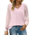 thumbnail image 1 of Maskion Womens Long Sleeve Tops V Neck T Shirts Swiss Dot Puff Sleeve Tops Loose Casual Tshirts,M Pink, 1 of 4
