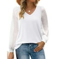 thumbnail image 1 of Maskion Womens Long Sleeve Tops V Neck T Shirts Swiss Dot Puff Sleeve Tops Loose Casual Tshirts,M White, 1 of 4