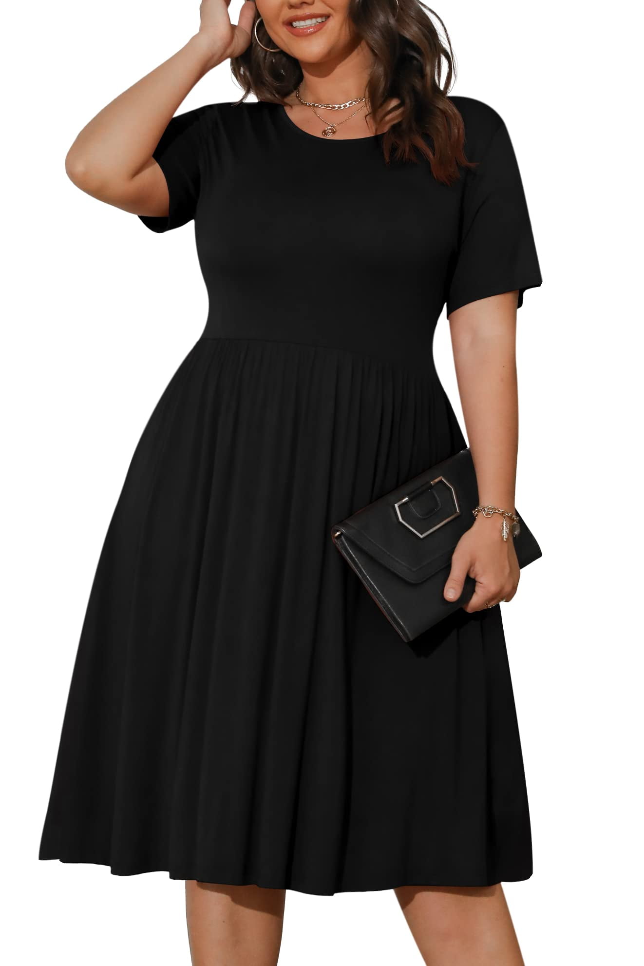 ZENNILO Women's Loose Fit Swing T-Shirt Dress With Pockets - Casual Long Sleeve Flowy Dress Black