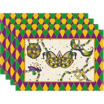 Masks Beads Fleur De Lis Mardi Gras Round Placemats Set of 4 Carnival Table Mats for Masquerade Party Home Kitchen Dining Table Decorations 14x14 Inch