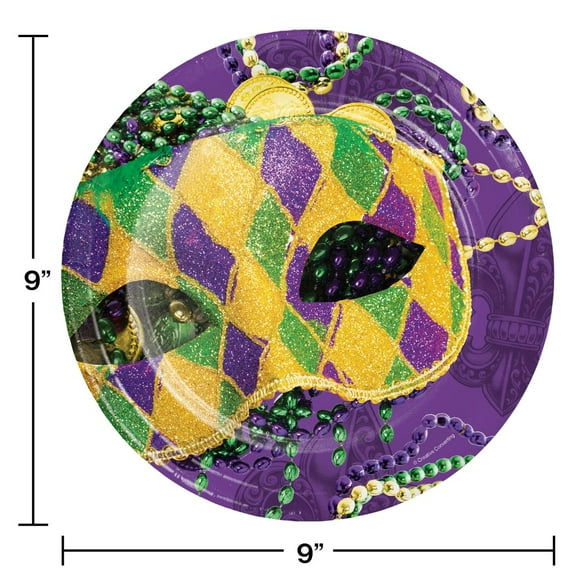 Masks of Mardi Gras 8 Ct 9" Paper Lunch Dinner Plates